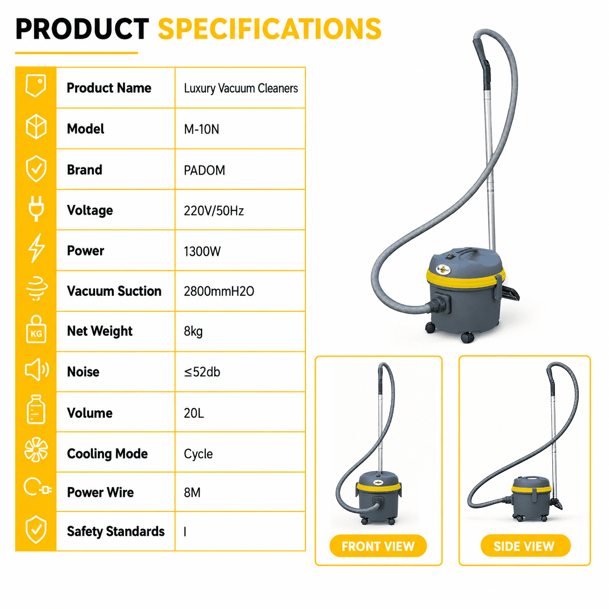 PADOM M-10N Commercial Noiseless Vacuum Cleaner