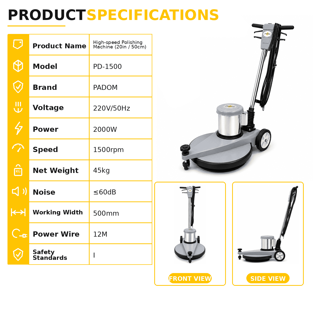 PADOM PD-1500 Commercial High Speed Floor Polisher