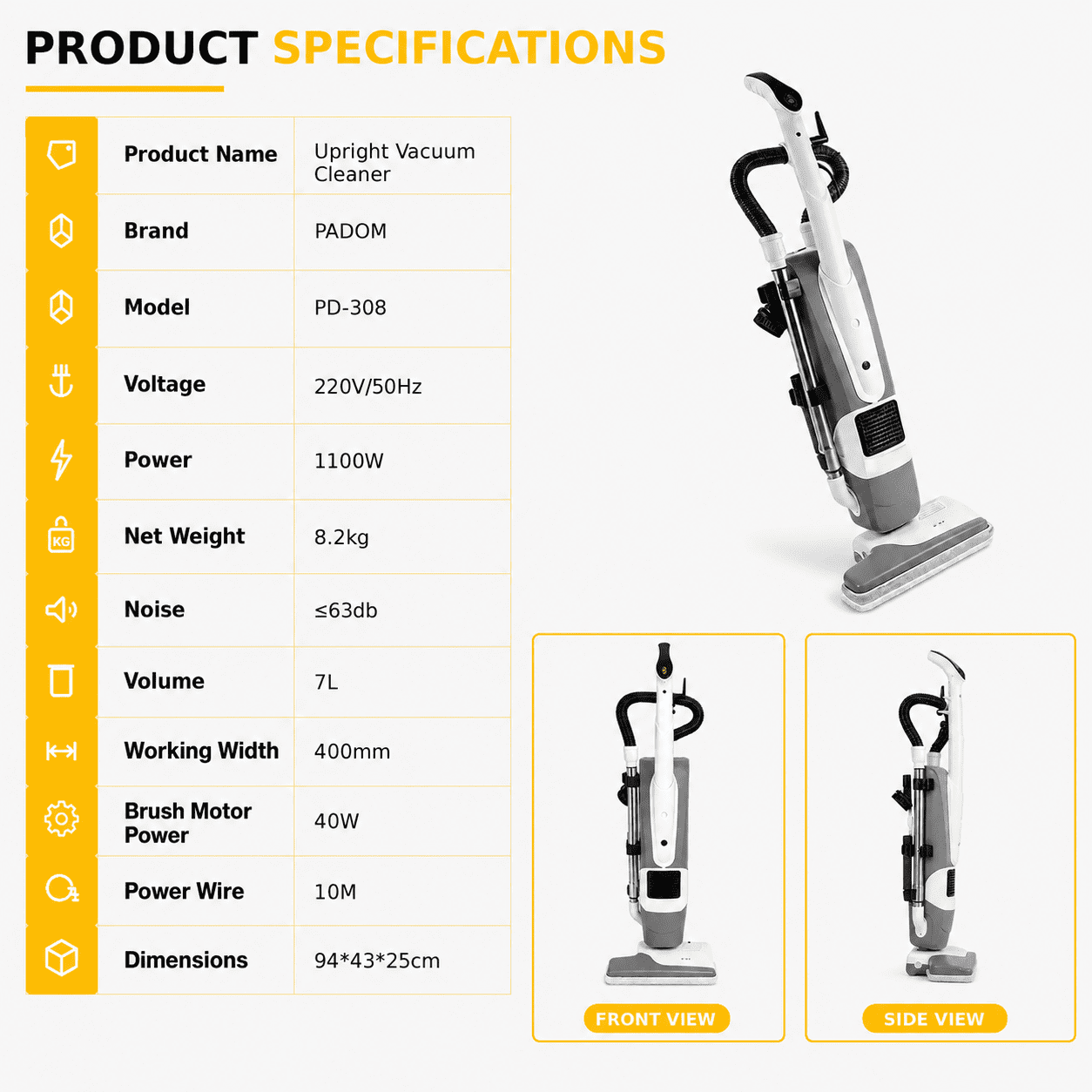 PADOM PD-308 Commercial Upright Vacuum Cleaner