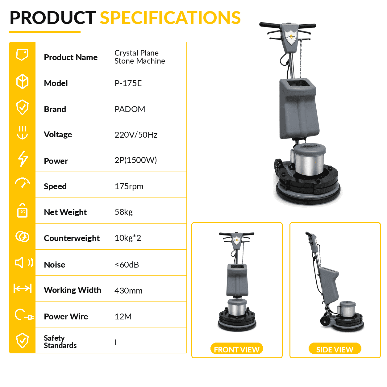 PADOM P-175E Floor Maintenance Crystal Plane Stone Machine