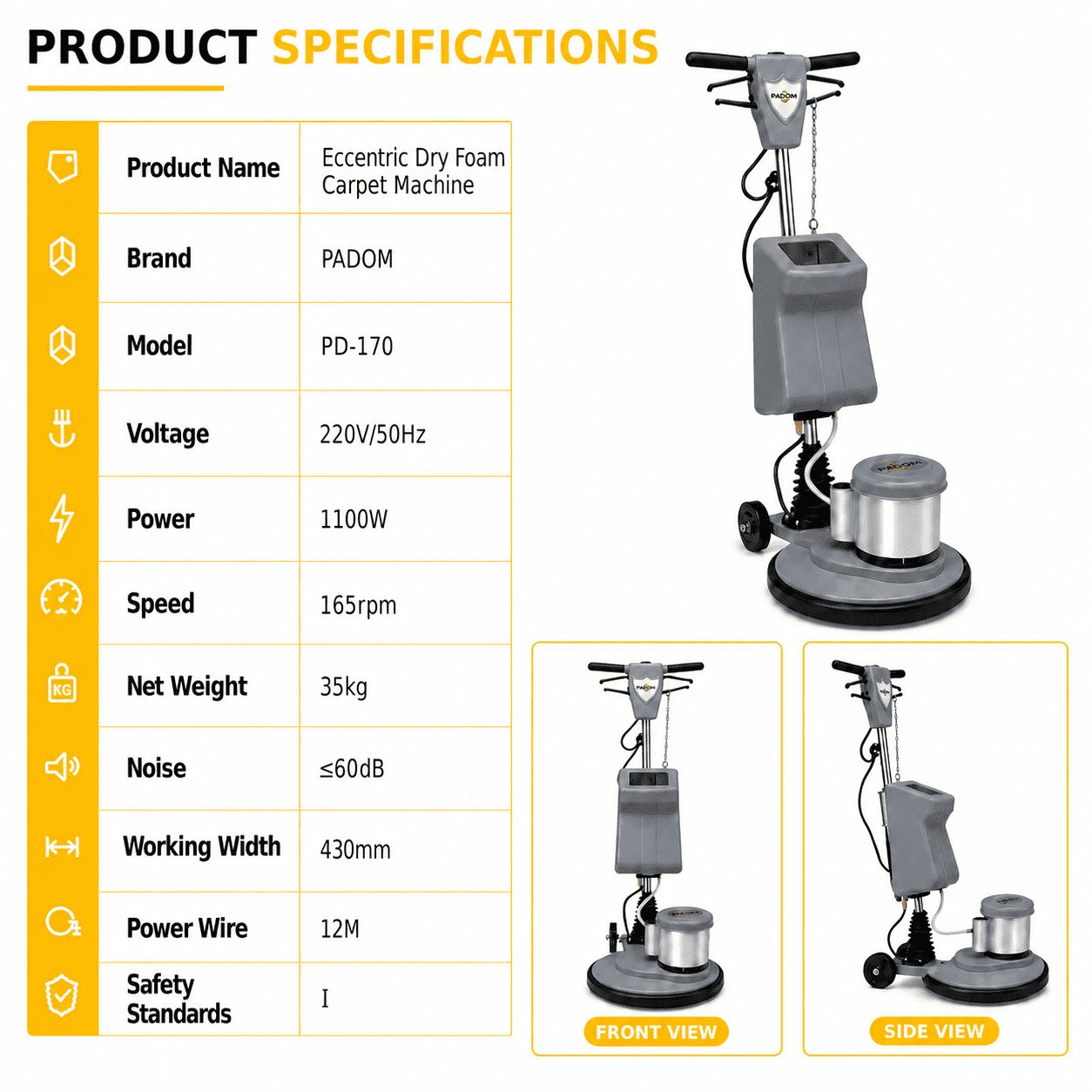 PADOM PD-170 Dry Foam Carpet Cleaner Machine